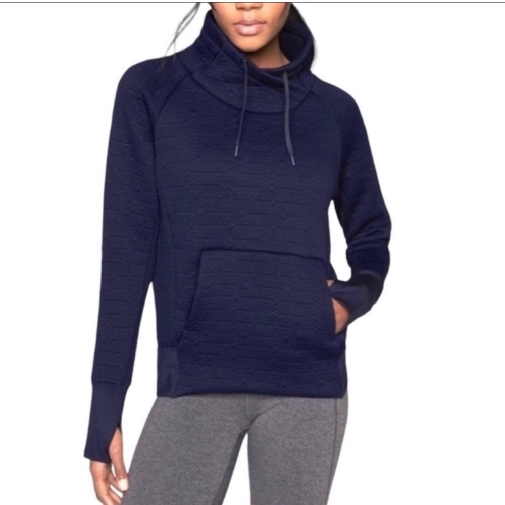 Athleta Jacquard Elevation Navy Blue Textured Mock Pullover Women's Size Medium‎